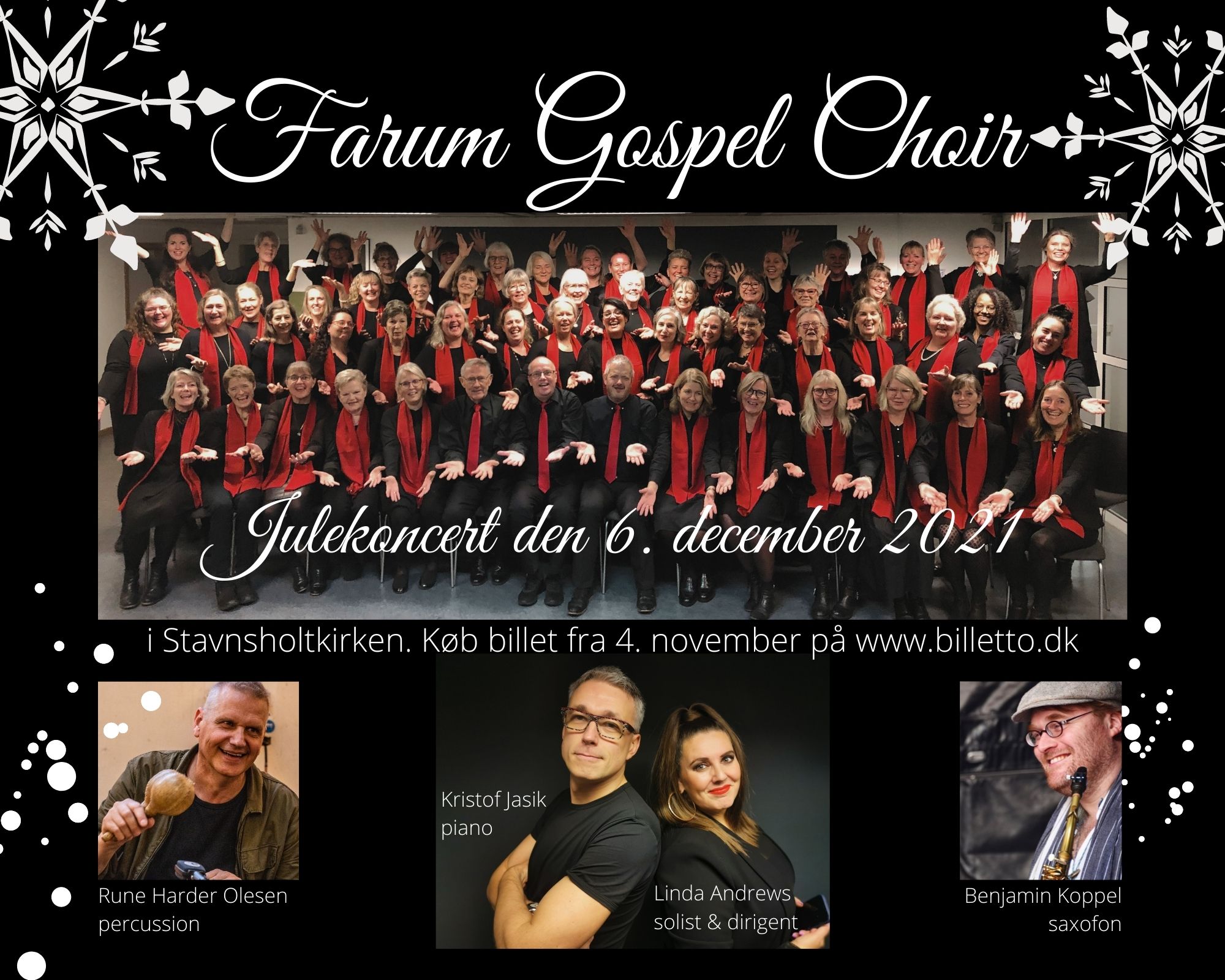 Farum Gospel Choir Julekoncert 2021 med Linda Andrews, Kristof Jasik, Benjamin Koppel og Runde Harder Olesen.